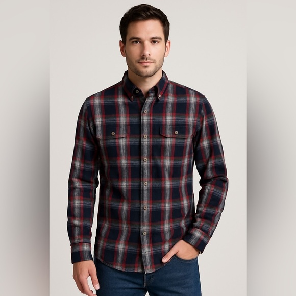 Duluth Trading Company Trim Fit Long Sleeve Button Down Flannel Shirt Size Large - Picture 1 of 8